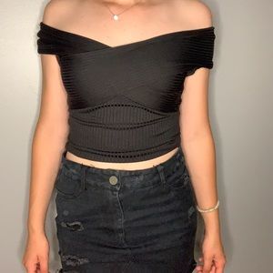 Black off the shoulder wrap top